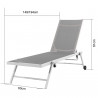 Lot de 2 bains de soleil / transat de aluminium inclinable avec roulettes - Gris clair