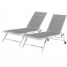 Lot de 2 bains de soleil / transat de aluminium inclinable avec roulettes - Gris clair
