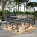 Salon de jardin en acier 8 personnes d'angle design - Gris Anthracite