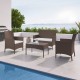 IMORA - Salon de jardin résine tressée Marron / ecru - ensemble 4 places - Canapé + Fauteuil + Table