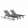 Lot de 2 bains de soleil / transats de jardin en aluminium avec roulettes - inclinable - Gris noir- COSTA