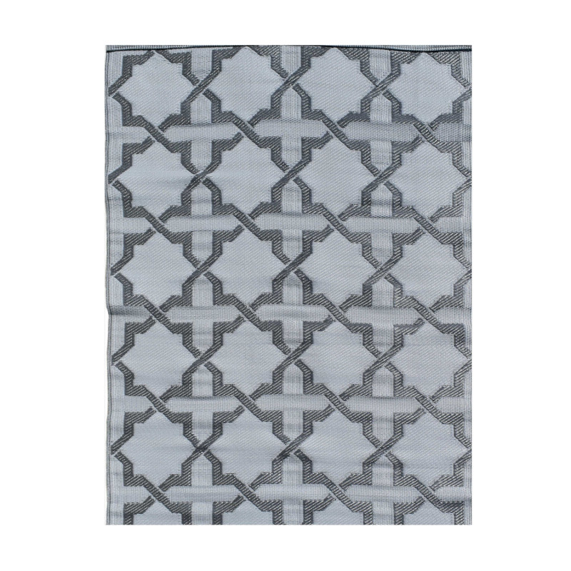 Tapis d'extérieur en plastique tressé - 150x220cm - Gris - Réversible - 100% polypropylène - 400gr / m²