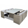 8 Places - Ensemble encastrable salon table de jardin aluminium et acier, housse de protection- Gris