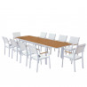 Table de jardin extensible aluminium blanche 200/300cm + 10 fauteuils empilables textilène - MARCEAU