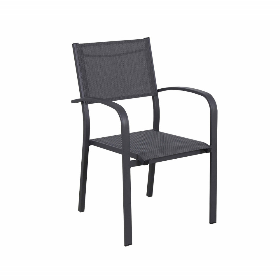 1 Fauteuil empilable aluminium en textilène- Anthracite gris - LIO