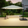 Parasol déporté LED 3x4m rectangle en aluminium + housse - rotatif 360° - Beige