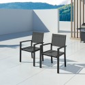 HARA - 2 Fauteuils empilables aluminium et textilène anthracite HARA - 2 Fauteuils empilables aluminium et textilène anthracite