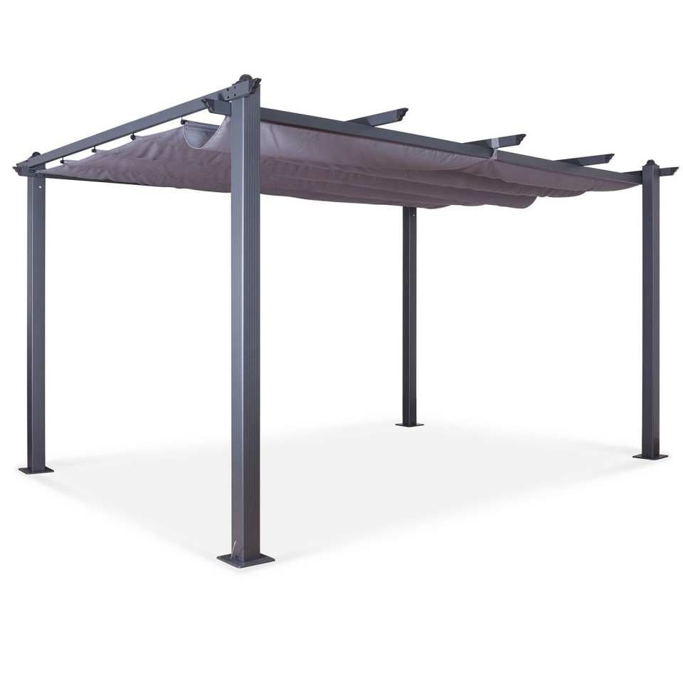 Tonnelle/Pergola aluminium 3x4m toile coulissante rétractable - Gris - model Hero XL Tonnelle/Pergola aluminium 3x4m toile coulissante rétractable - Gris - model Hero XL