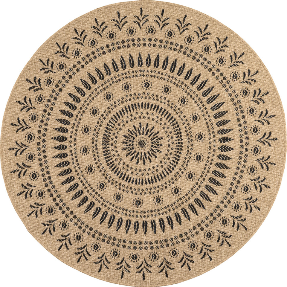 Tapis extérieur rond - 120cm - naturel - 100% polypropylène résistant aux UV - 1400 gr/m²