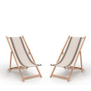 Lot de 2 chiliennes pliantes réglables - Structure hêtre toile 100 % coton amovible olive mangue