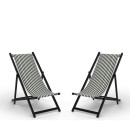 Lot de 2 chiliennes pliantes réglables - Structure bois noir toile 100 % coton amovible  - SAUVELADE ECRU ARTIGA