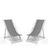 Lot de 2 chiliennes pliantes réglables - Structure bois blanc toile 100 % coton amovible - SAUVELADE ECRU ARTIGA