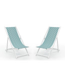 Lot de 2 chiliennes pliantes réglables - Structure bois blanc toile 100 % coton amovible - LACQUY MENTHE ARTIGA