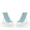 Lot de 2 chiliennes pliantes réglables - Structure bois blanc toile 100 % coton amovible - LACQUY MENTHE ARTIGA