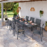 Table de jardin extensible aluminium 135/270cm + 8 fauteuils empilables textilène Gris Anthracite - ANDRA