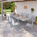 Table de jardin extensible aluminium 135/270cm + 8 fauteuils empilables textilène gris - ANDRA
