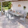 Table de jardin extensible aluminium 135/270cm + 8 fauteuils empilables textilène gris - ANDRA