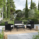 Salon de jardin résine tressée Noir/Ecru - ensemble 4 places - Canapé + Fauteuil + Table