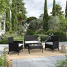 Salon de jardin résine tressée Noir/Ecru - ensemble 4 places - Canapé + Fauteuil + Table