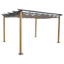Tonnelle/Pergola en aluminium 3x4m toile coulissante rétractable - bois et gris