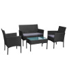 Salon de jardin résine tressée Noir/Gris - ensemble 4 places - Canapé + Fauteuil + Table