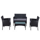 Salon de jardin résine tressée Noir/Gris - ensemble 4 places - Canapé + Fauteuil + Table