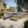 Salon de jardin d'angle en aluminium et bois - 5 places - Gris