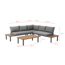 Salon de jardin d'angle en aluminium et bois - 5 places - Gris