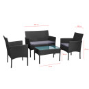 Salon de jardin résine tressée Noir/Gris - ensemble 4 places - Canapé + Fauteuil + Table