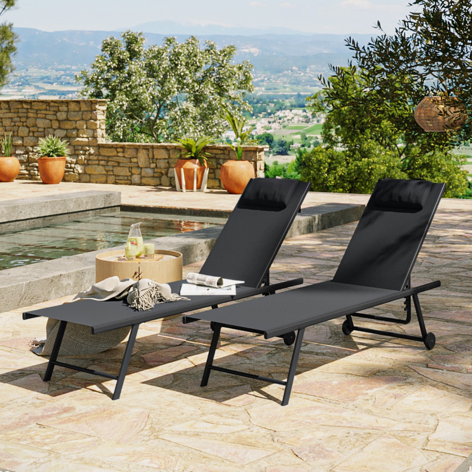 Lot de 2 transats inclinables et empilables - Anthracite