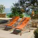 Lot de 2 chiliennes pliantes règlables - 100 % coton - bois hêtre - multicolore