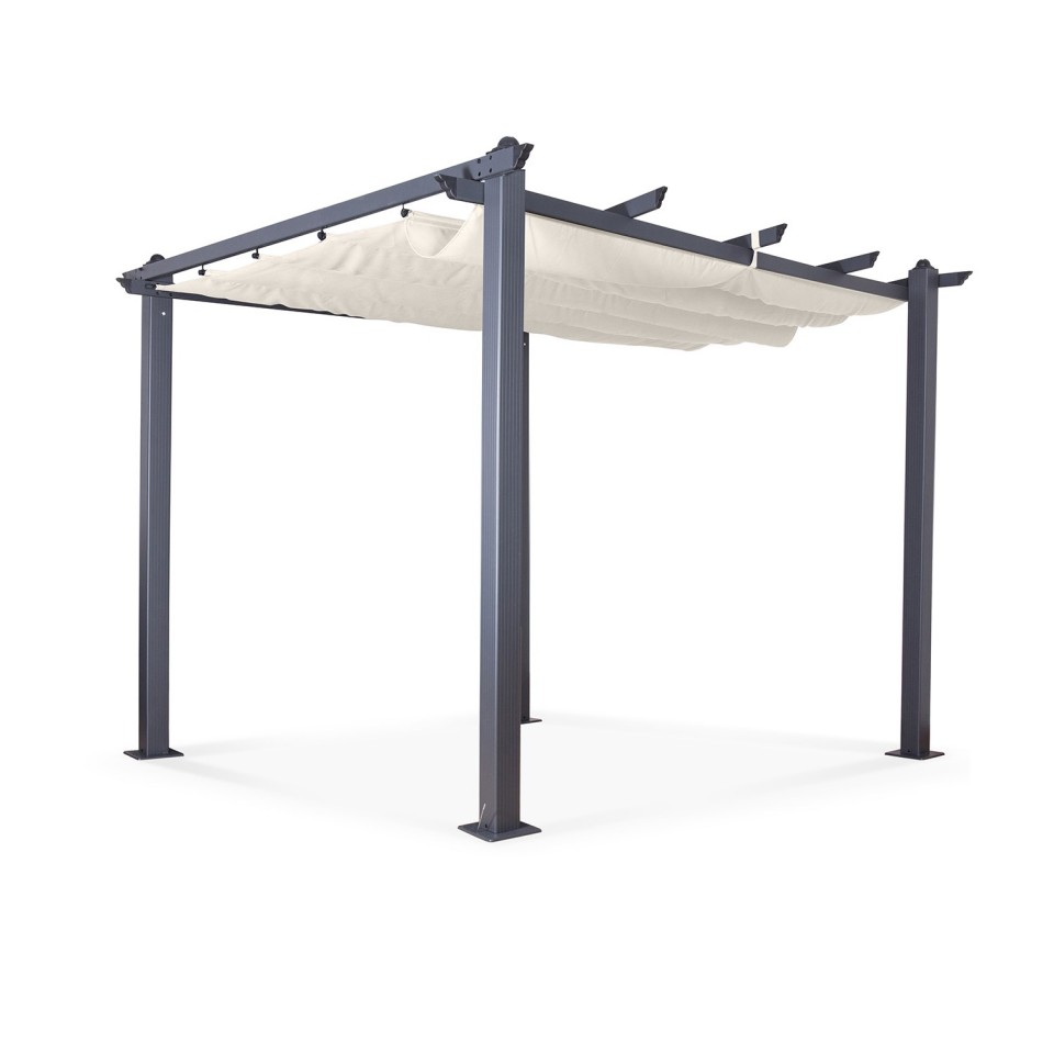Tonnelle/Pergola aluminium 3x3m toile coulissante rétractable - Gris Taupe - model Hero Tonnelle/Pergola aluminium 3x3m toile coulissante rétractable - Gris Taupe - model Hero