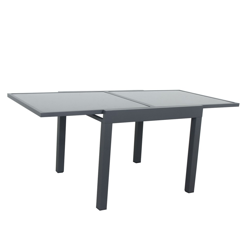 Table de jardin extensible aluminium/verre - 90/180cm - 8 places - Noir - BORA