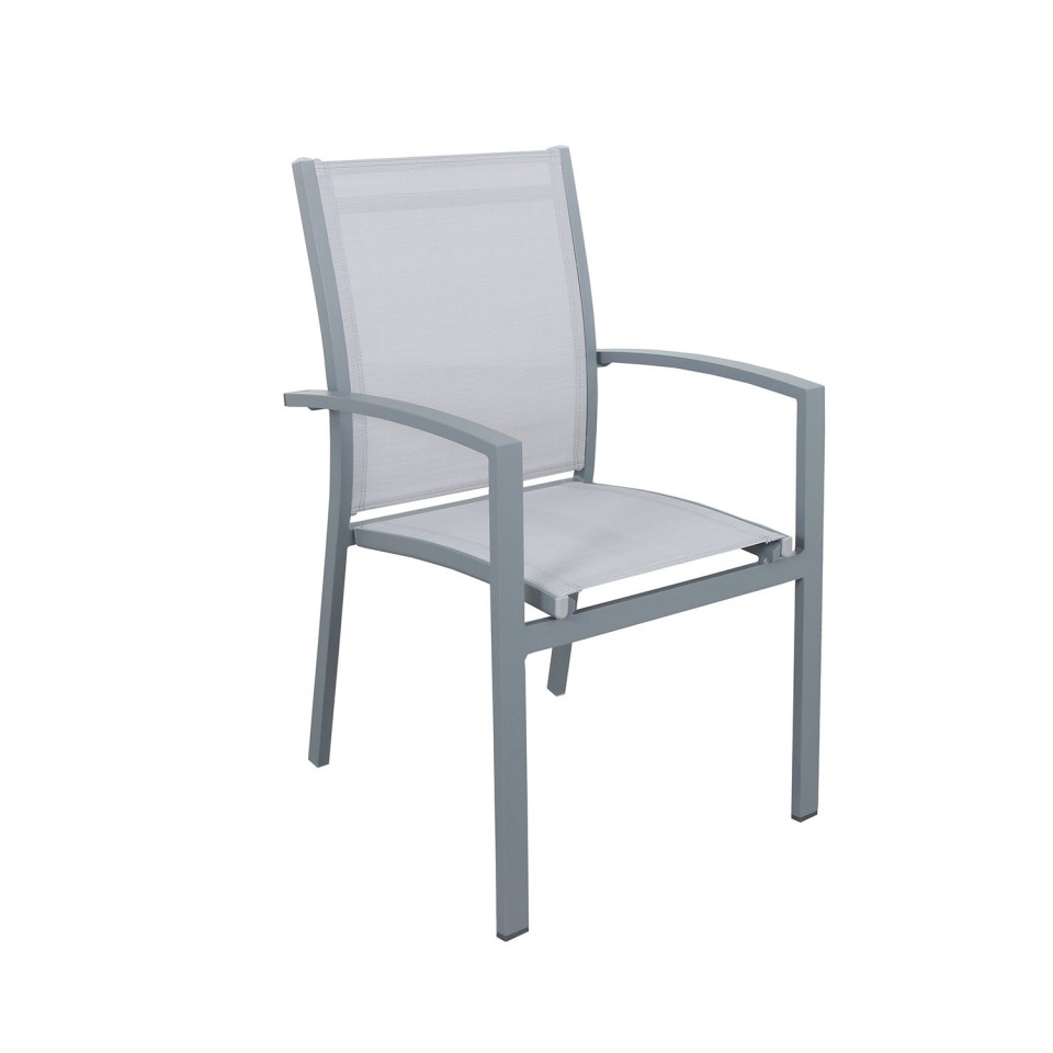Lot de 2 Fauteuils empilables aluminium en textilène- Gris-ANDRA Lot de 2 Fauteuils empilables aluminium en textilène- Gris-ANDRA