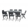 Table de jardin extensible aluminium 90/180cm  + 8 Chaises pliables textilène noir - BORA