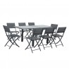 Table de jardin extensible aluminium 90/180cm  + 8 Chaises pliables textilène noir - BORA