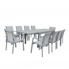 Table de jardin extensible aluminium 135/270cm  + 10 fauteuils empilables textilène gris - ANDRA