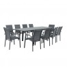 Table de jardin extensible aluminium 135/270cm  + 10 Fauteuils empilables textilène Gris Anthracite - ANDRA