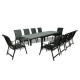 Table de jardin extensible aluminium 140/280cm  + 10 fauteuils  empilables textilène Noir - FARO