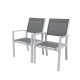 HARA- 2 Fauteuils empilables aluminium argenté textilène gris clair