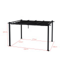 Tonnelle/Pergola aluminium 3x4m toile coulissante rétractable - Gris