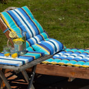 Matelas/Coussin enroulable pour transat/bain de soleil -  100% acrylique - Bleu/Blanc
