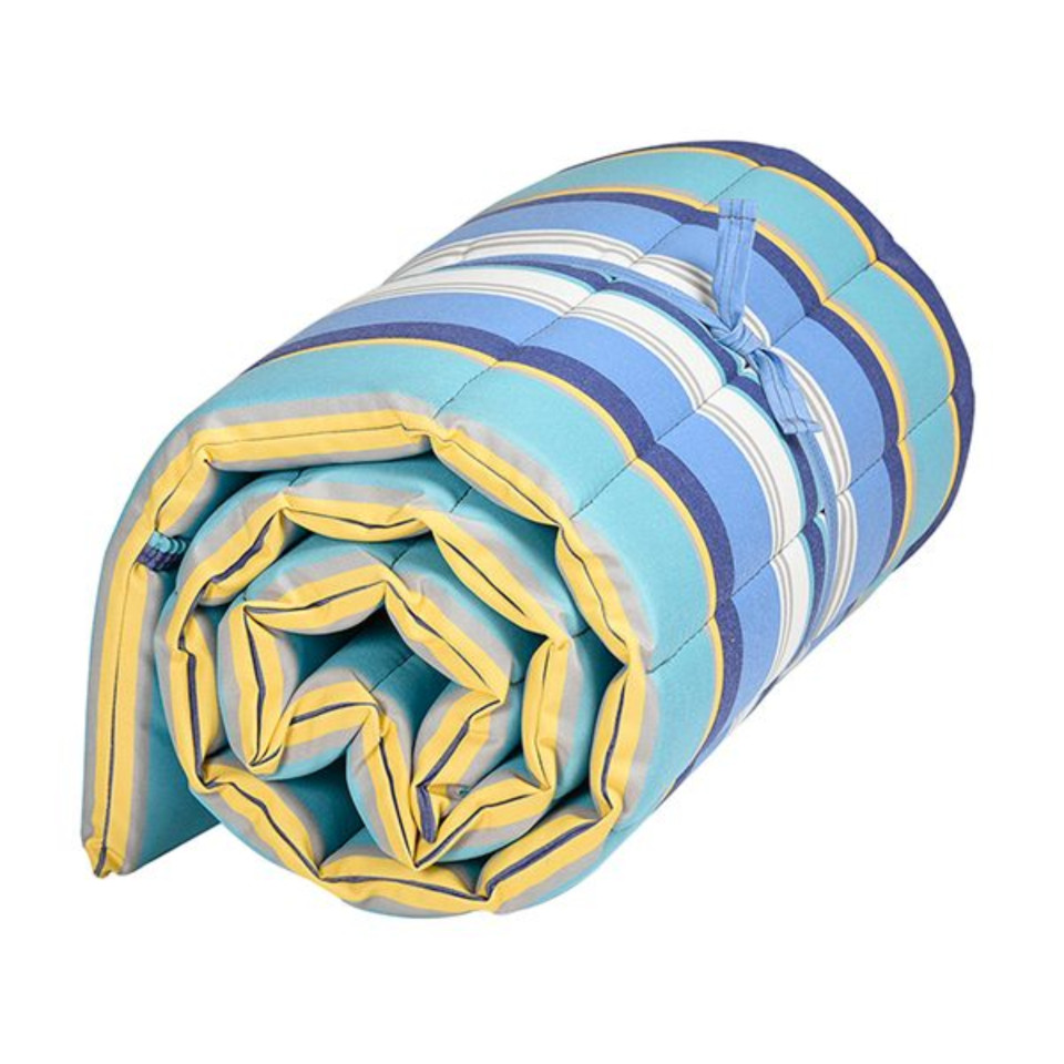 Matelas/Coussin enroulable pour transat/bain de soleil - 100% acrylique - Bleu/Blanc