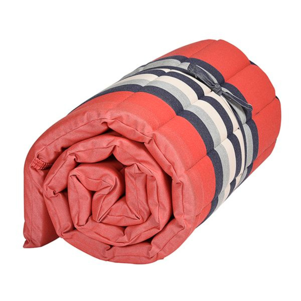 Matelas/Coussin enroulable pour transat/bain de soleil - 100% acrylique - Rouge/Gris