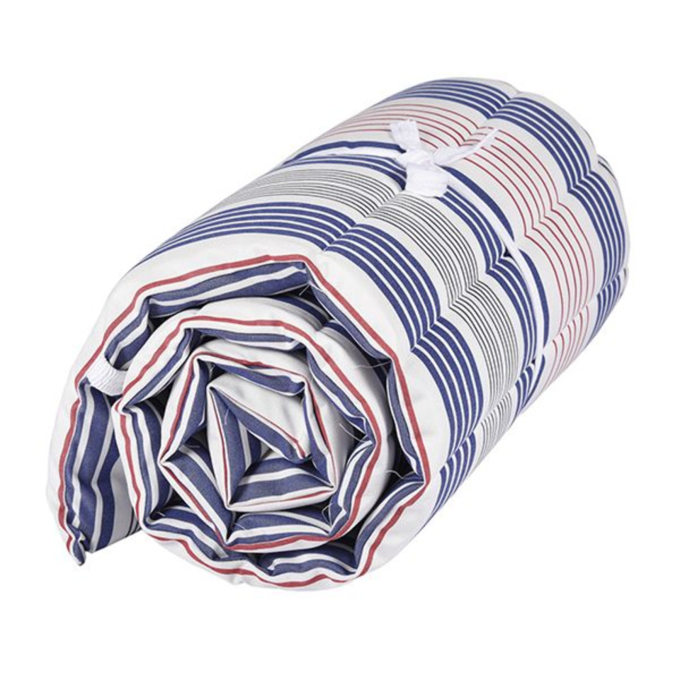 Matelas/Coussin enroulable pour transat/bain de soleil - 100% acrylique - Bleu/Blanc