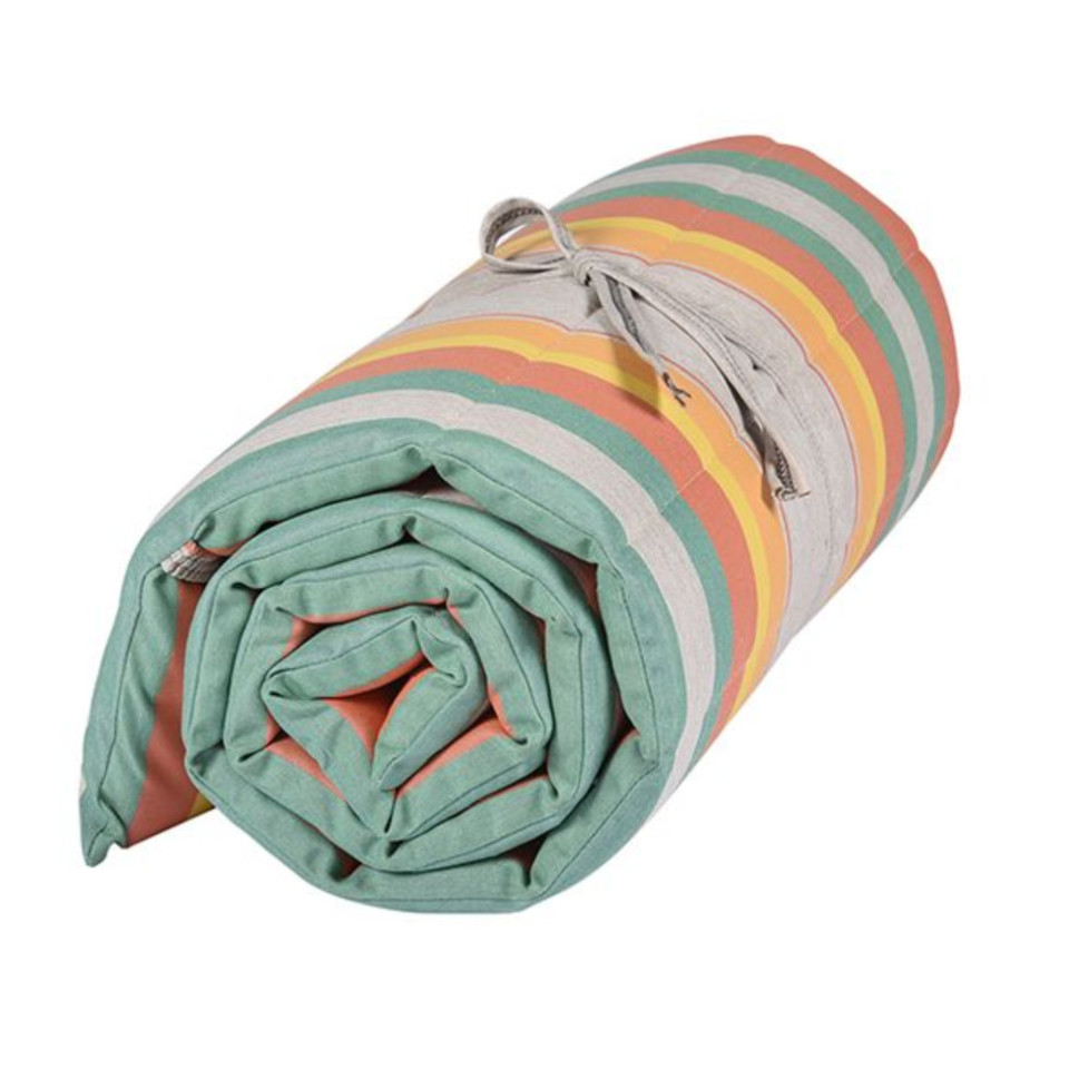 Matelas/Coussin enroulable pour transat/bain de soleil - 100% acrylique - Orange/Bleu