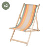 Lot de 2 chiliennes pliantes règlables - 100% acrylique - bois hêtre - Orange/Bleu