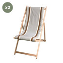 Lot de 2 chiliennes pliantes règlables - 100% acrylique - bois hêtre - Gris/Marron