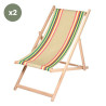 Lot de 2 chiliennes pliantes règlables - 100% acrylique - bois hêtre - Beige/Rouge
