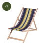 Lot de 2 chiliennes pliantes règlables - 100 % coton - bois hêtre - multicolore